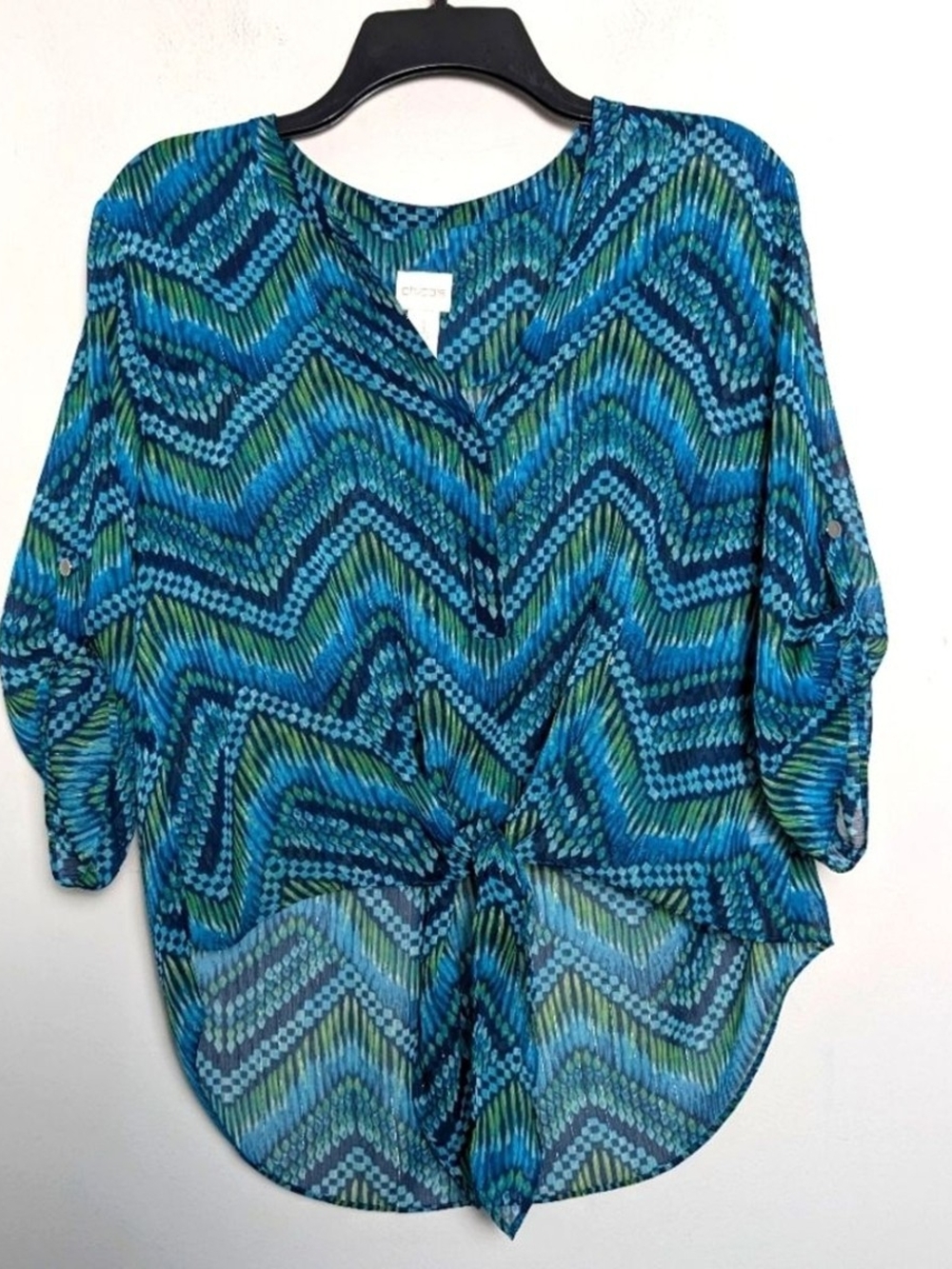 Chico's Blue Patterned Tie-Front Women's Top